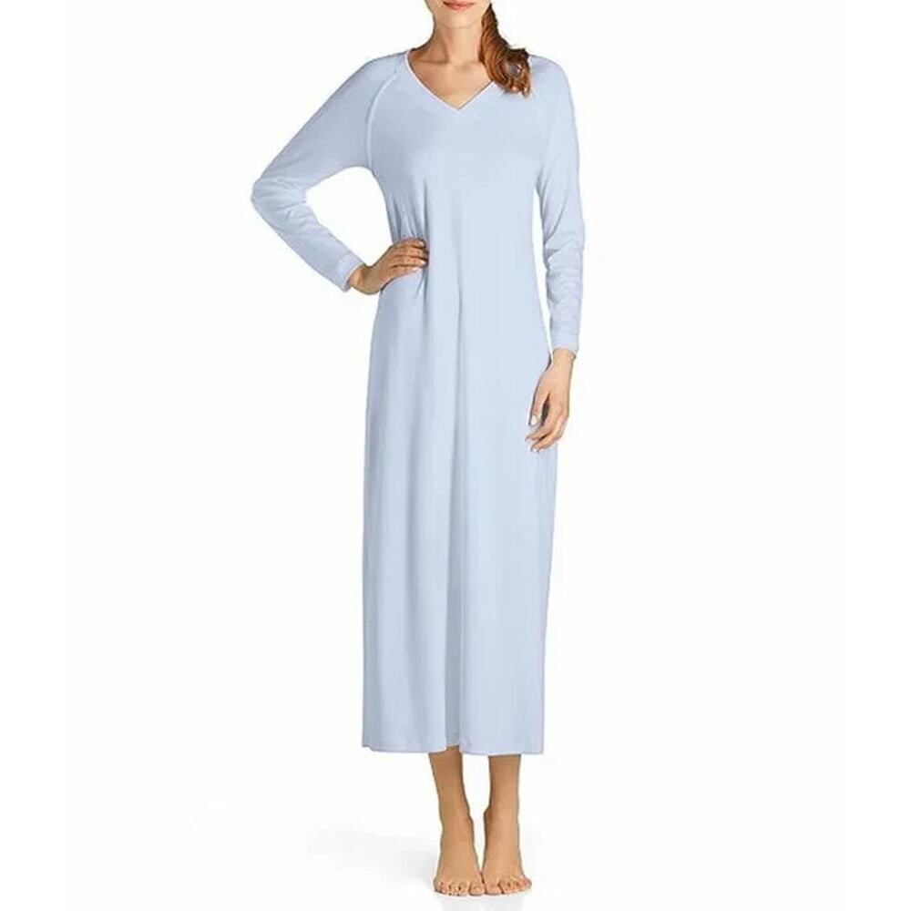 Hanro Pure Essence Cotton V Neck Night Gown in Blue Glow Womens XS